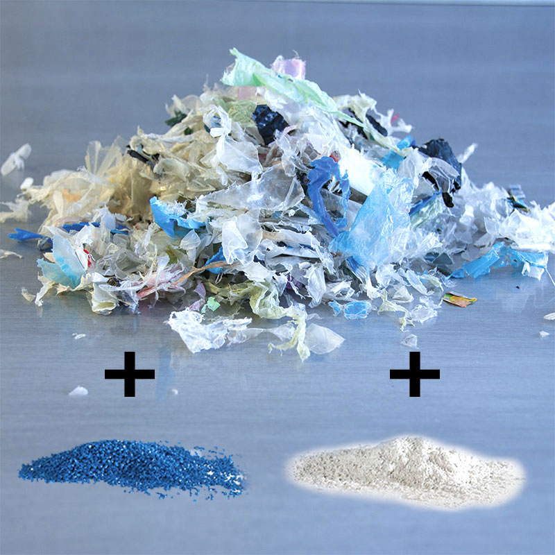 Washed film flakes + colour masterbatch + CaCO3