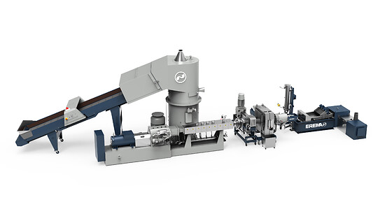 EREMA couples twin screw extruder directly to PCU 